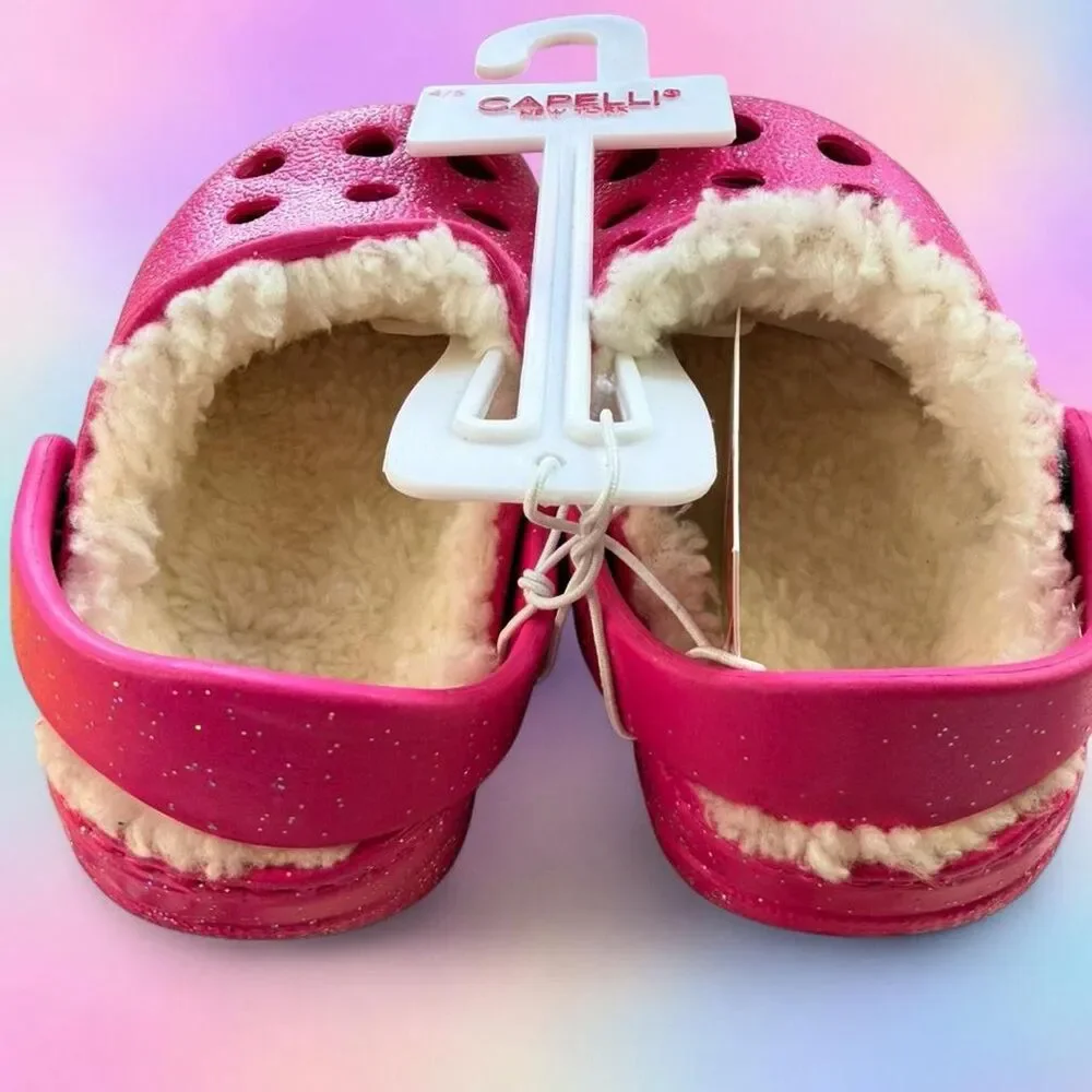 Capelli of New York Kids' Hot Pink Glitter Clog with Sherpa